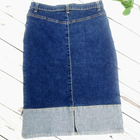 Vintage Two Tone Stretch Denim Pencil Skirt - Picture 2 of 11